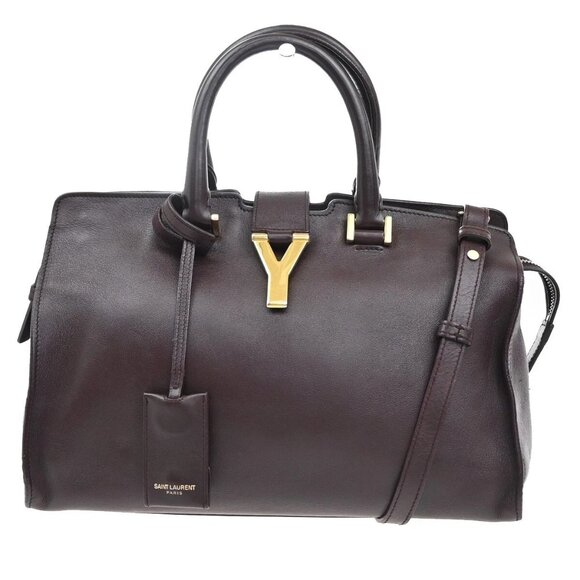 SAINT LAURENT Y Logo Cabas 2 Way Shoulder Hand Bag Leather Red Gold 77EF047 - Picture 1 of 16